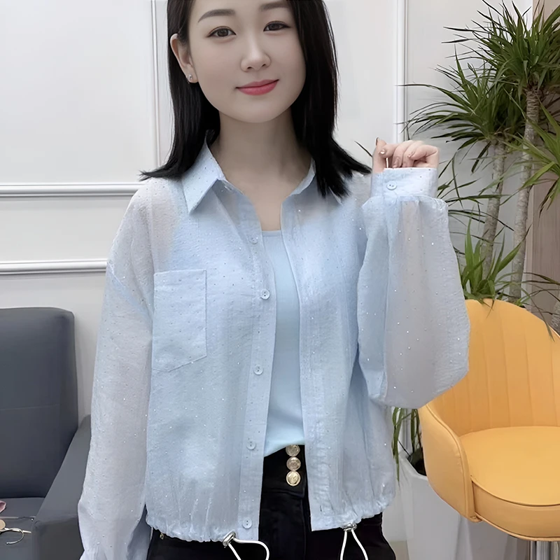 时尚百搭长袖衬衫外套女2025年夏季新款休闲宽松慵懒风别致防晒衫