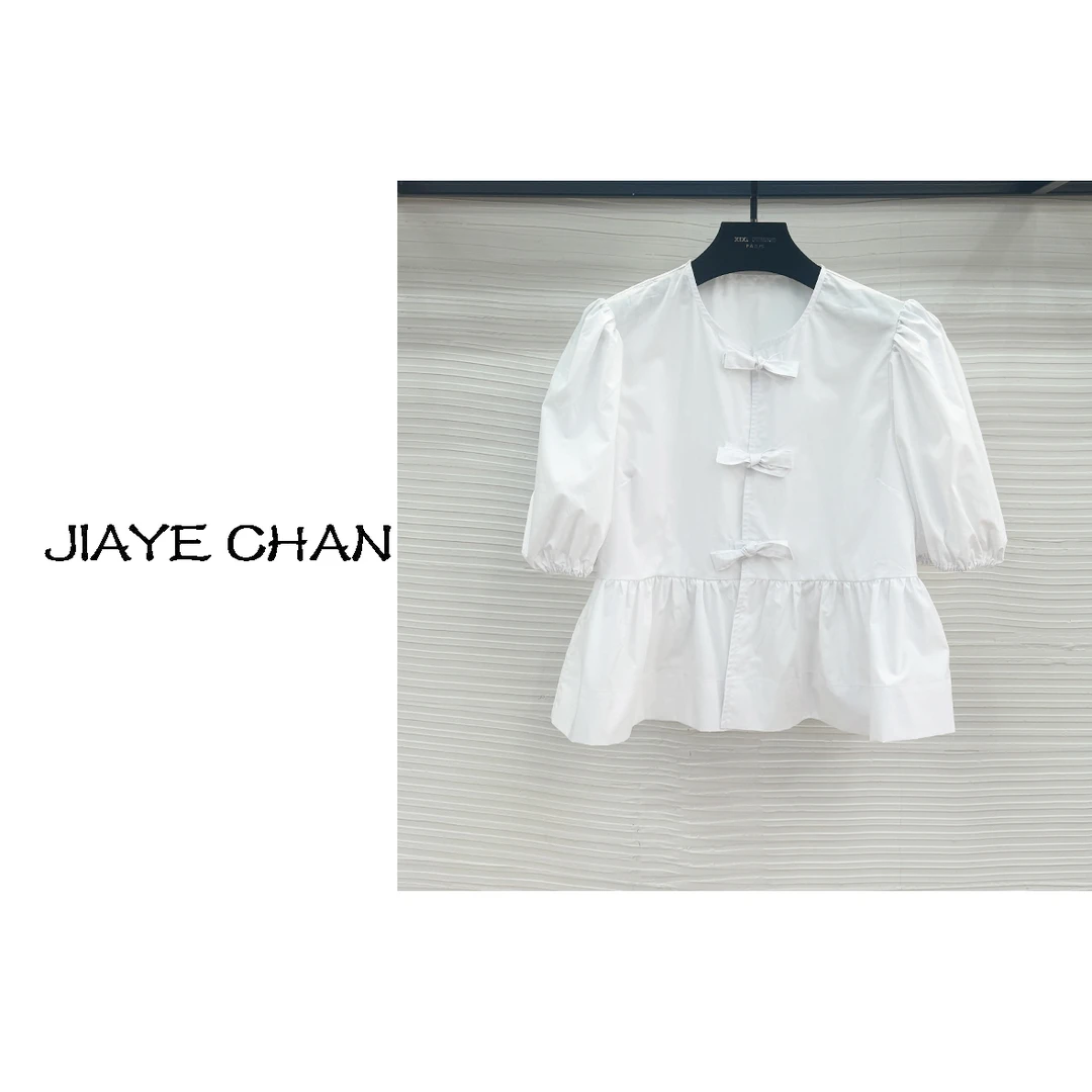 【西西高定】设计感蝴蝶结系带泡泡袖上衣