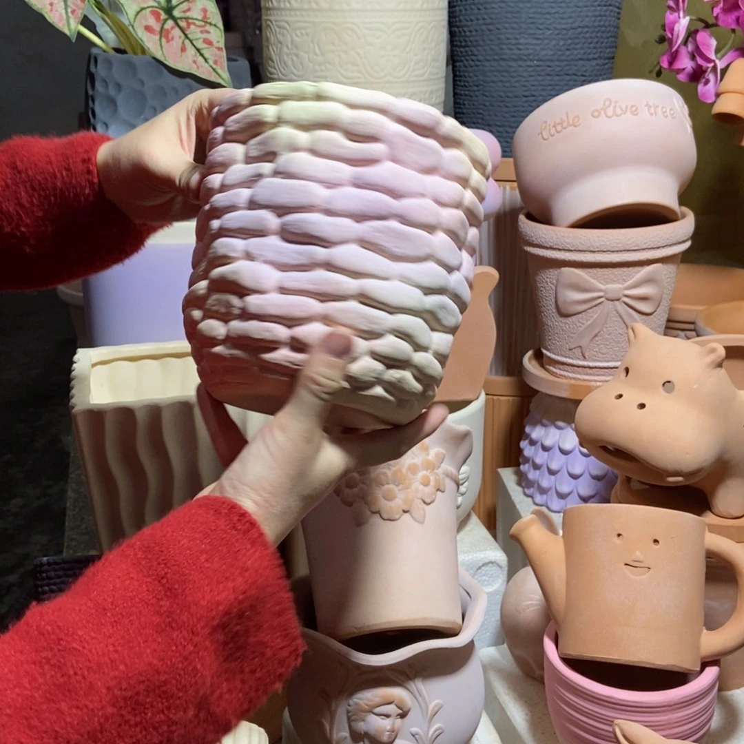 15×15彩色石头盆 粗陶1个