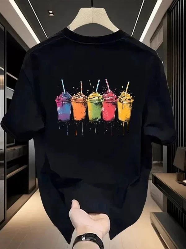 【可乐】100纯棉男生短袖T恤潮牌宽松版落肩款男女同款INS圆领