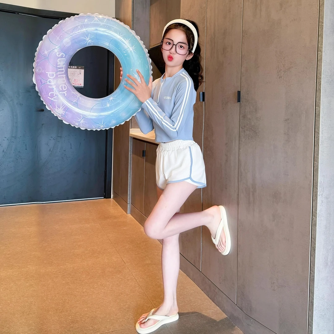 儿童泳衣女童分体中大童青少年女孩游泳衣游泳馆泳衣裤套装中学生