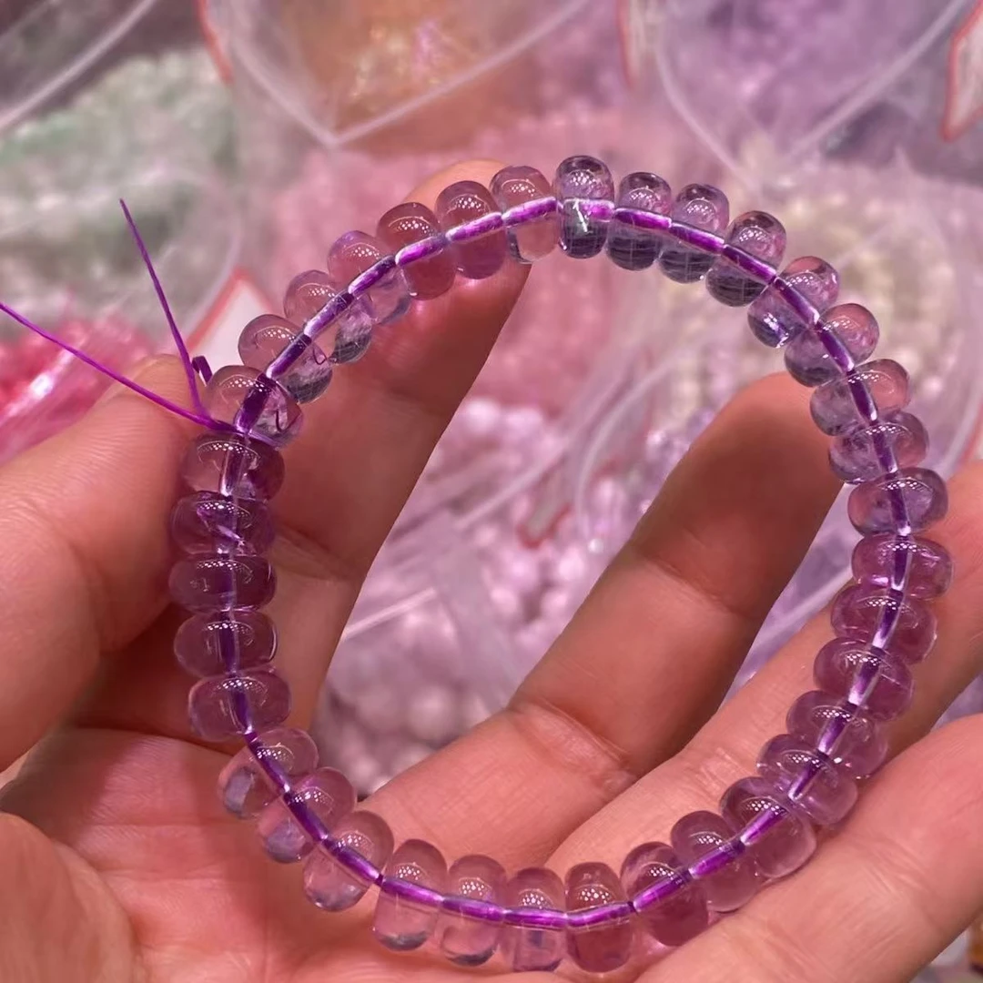 巴西紫水晶算盘珠手链紫水晶手串时尚百搭