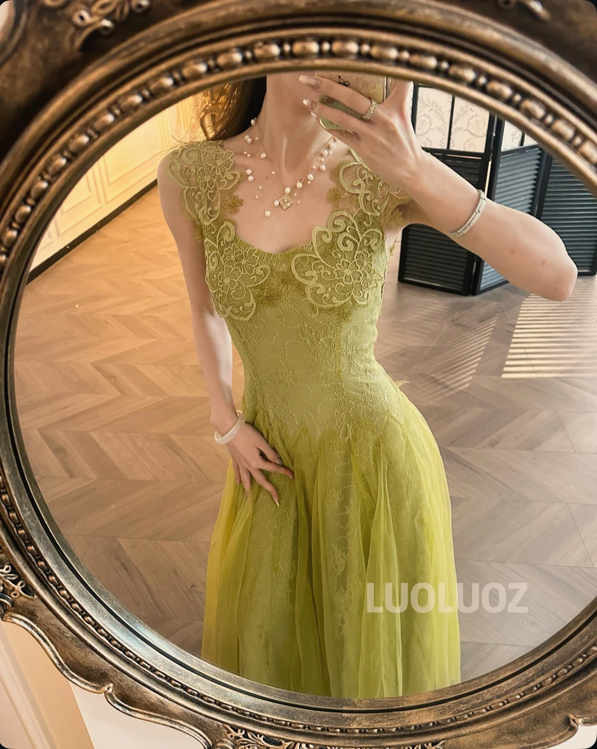 【现货】LUOLUOZ【绿叶飘扬】气质绝美轻奢重工长款时尚连衣裙CC167