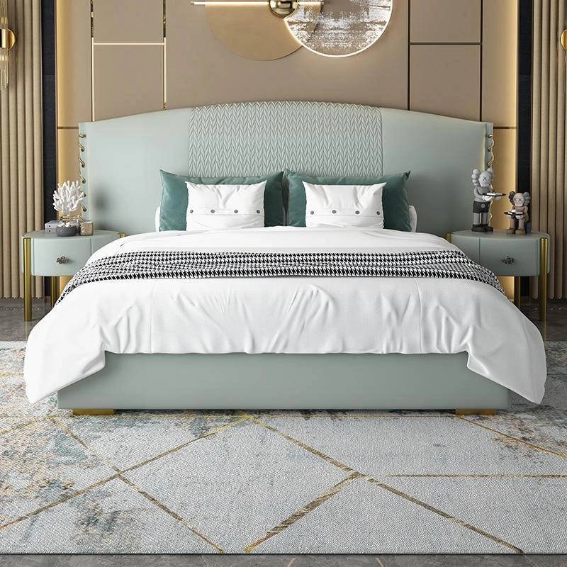 轻奢真皮床现代简约主卧1.8米双人床2米大床实木储物高端意式婚床