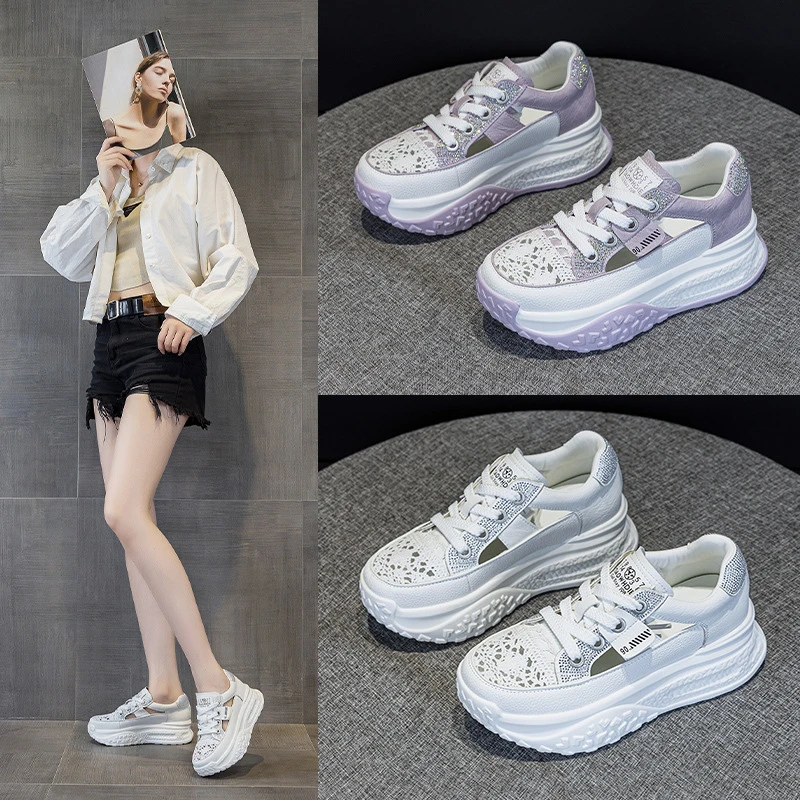 夏季2025年新款超火镂空老爹鞋女透气休闲厚底板鞋爆款5206-2