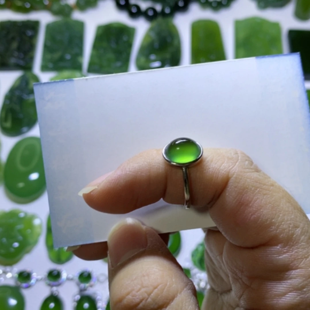 【闪购商品】蛇纹石玉戒指银S925镶嵌