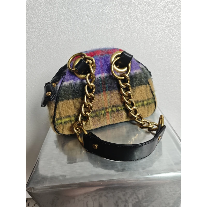 土星保龄球马海毛系列大容量紫格时尚腋下包高级感