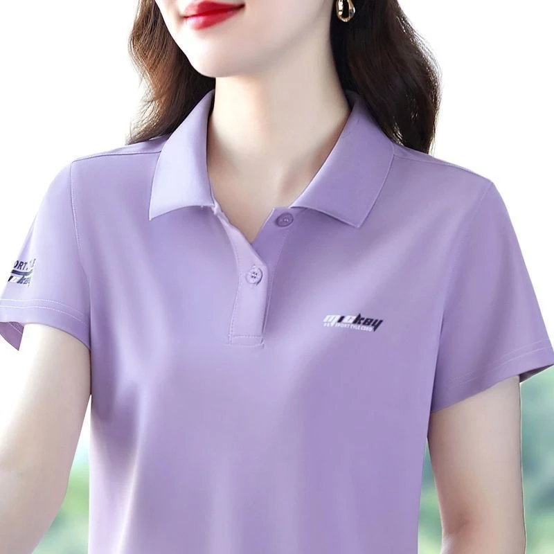 100%品质妈妈翻领短袖t恤女夏季新款polo中年人运动休闲上衣大码