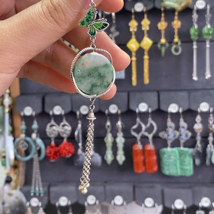 翡翠耳饰银S925镶嵌Y**gX15