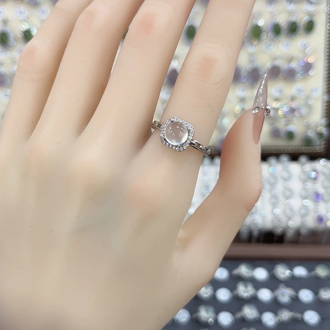 蛇纹石玉银S925镶嵌戒指