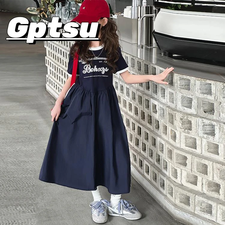 GPTSu女童连衣裙2025新款洋气儿童装韩系裙子女孩装短袖长裙薄款