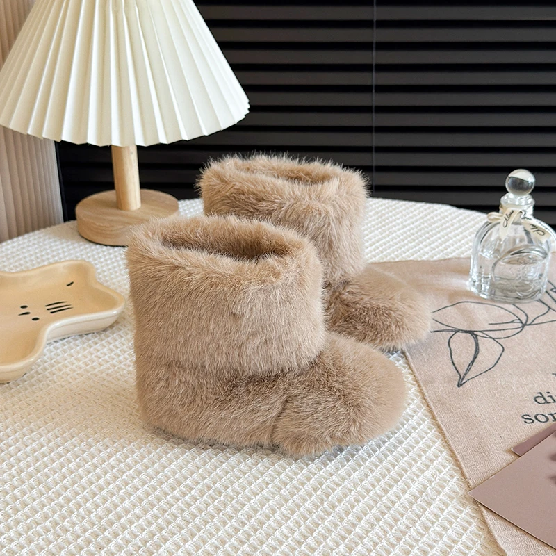 平跟冬季女女童韩版加绒雪地靴保暖短靴加厚皮毛一体