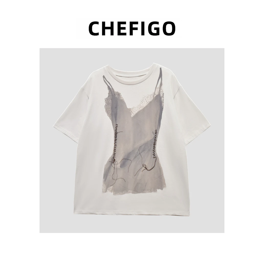 CHEFIGO复古印花廓形T