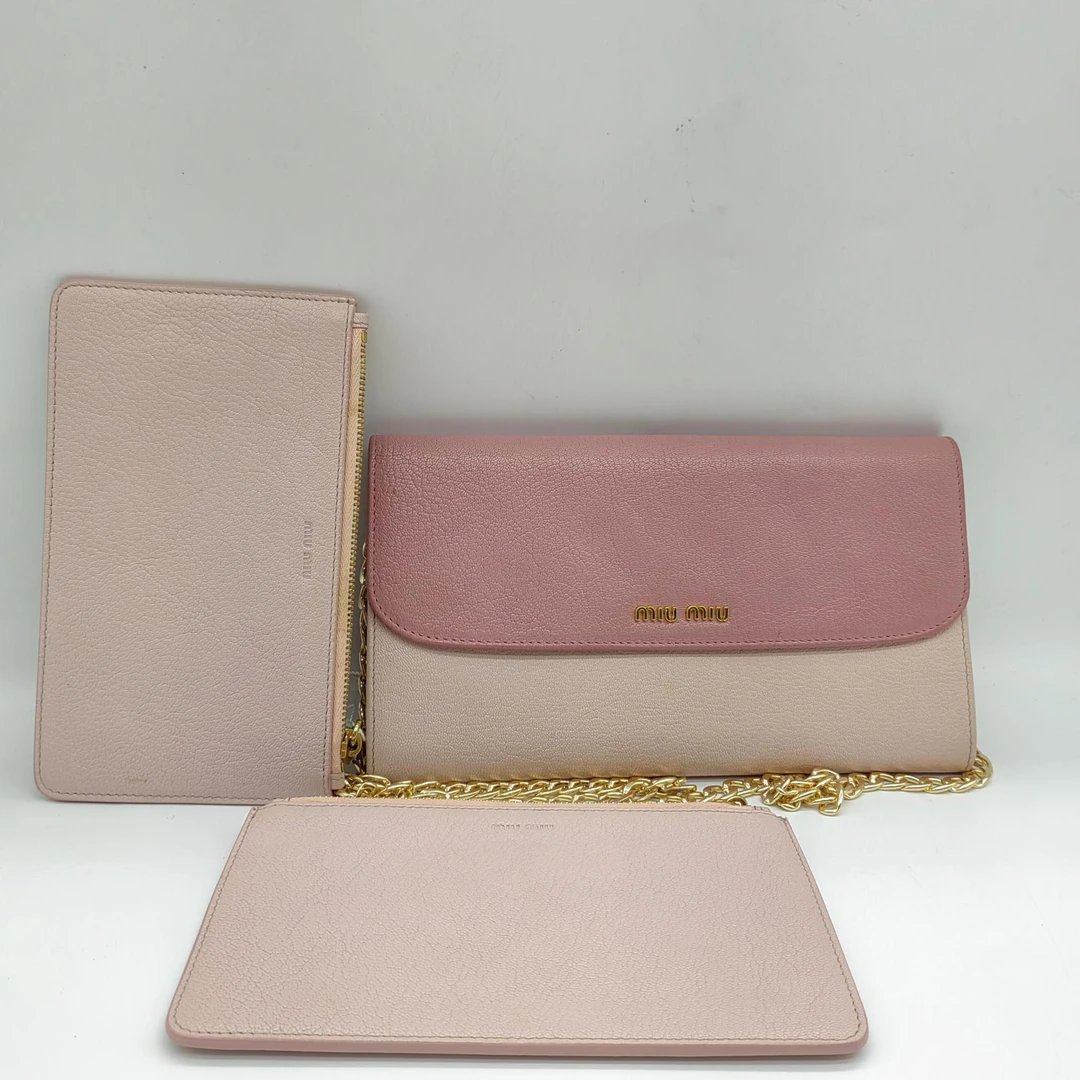 95新 MIU MIU/缪缪 粉色三合一钱包1479 8945