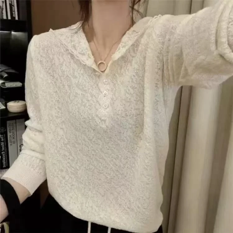 蕾丝花边拼接重工毛衣外套女春秋新款外套针织套头上衣