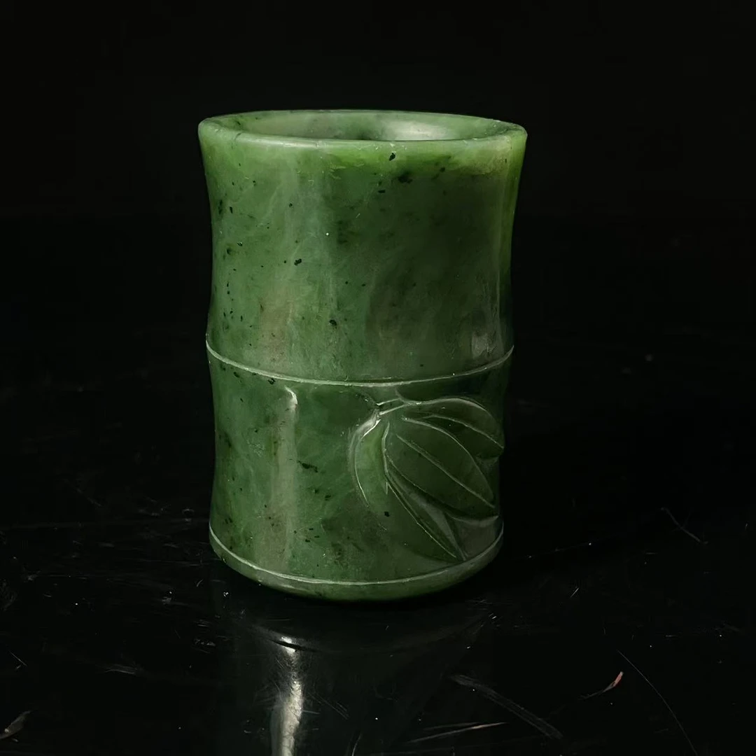 Tgz06二十世纪和田玉碧玉笔筒
