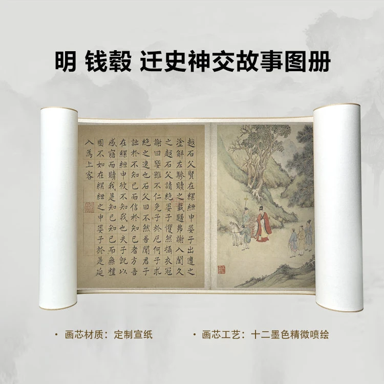 明 钱毂 迁史神交故事图册手卷国画微喷高清复刻精装裱卷轴