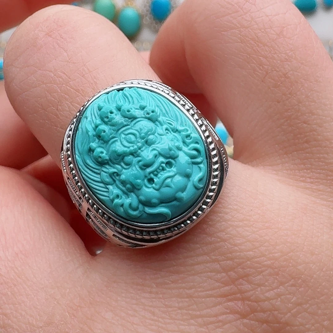 绿松石银S925镶嵌戒指