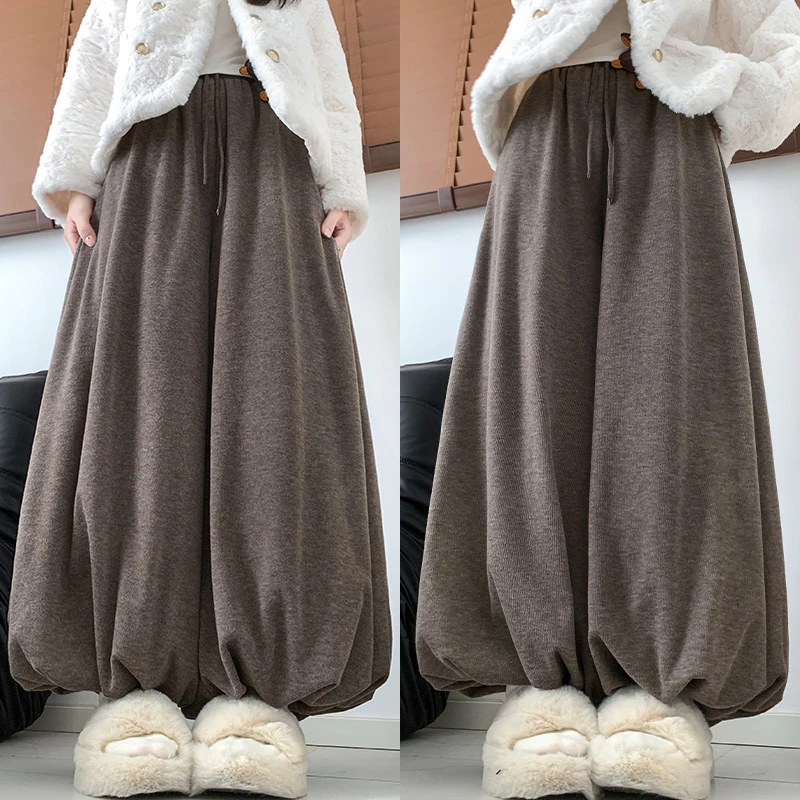 羊羔绒花苞糯米裙裤女秋冬防寒保暖加绒灯笼裤小个子慵懒风阔腿裤
