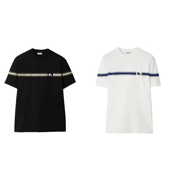 Burberry博柏利 SS24 条纹装饰圆领短袖T恤 黑色白色