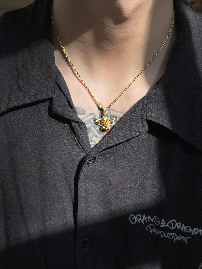 钛钢吊坠 个性项链18K镀金vintage项链百搭高级感个性天使吊坠
