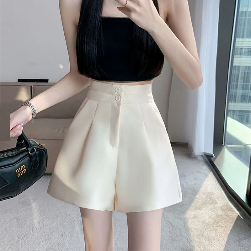 短裤女款夏天显瘦时尚气质短裤女夏外穿高腰阔腿百搭西装黑色短裤