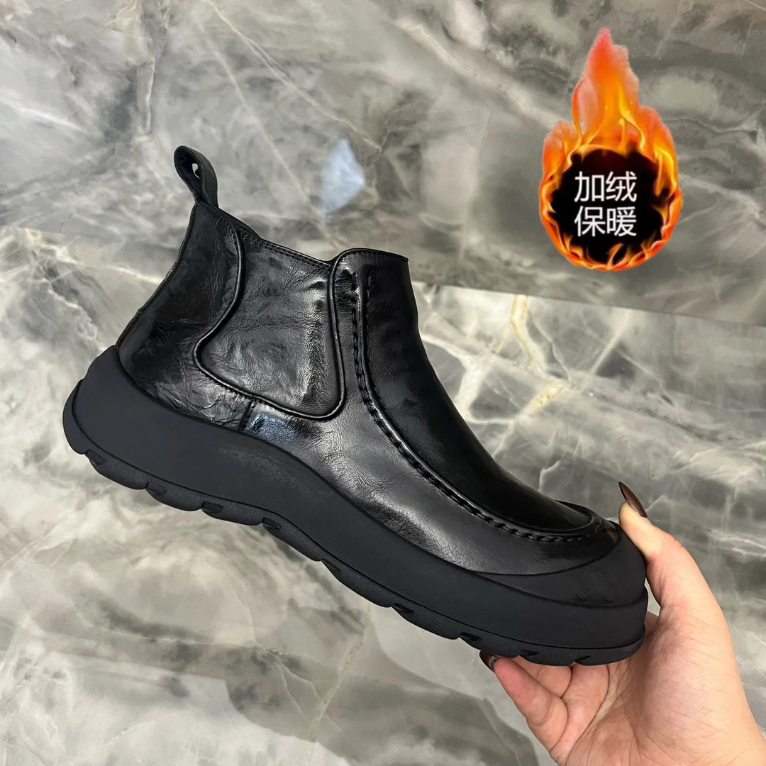 【头层牛皮】X5089-1马丁靴男冬季加绒高帮皮鞋英伦男士切尔西短靴