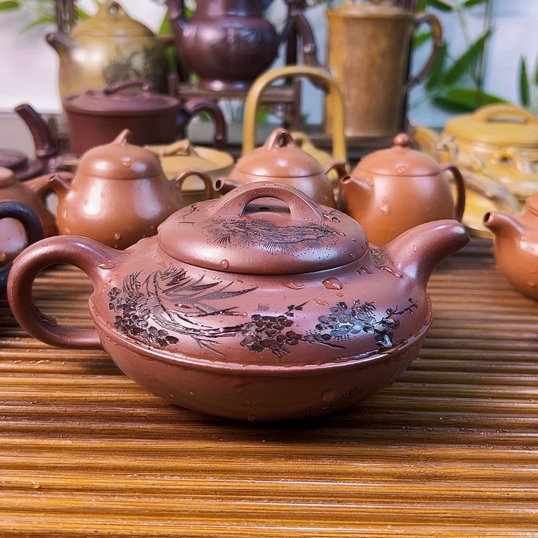 紫砂茶壶线圆壶龙血沙300cc