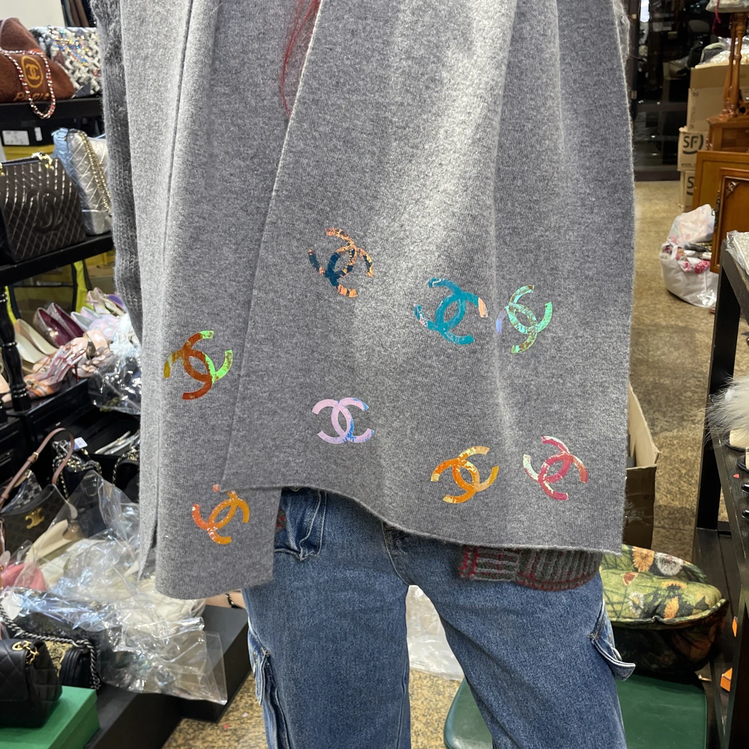 95新 Chanel/香奈儿 夏七中古/香奈儿围巾黑灰