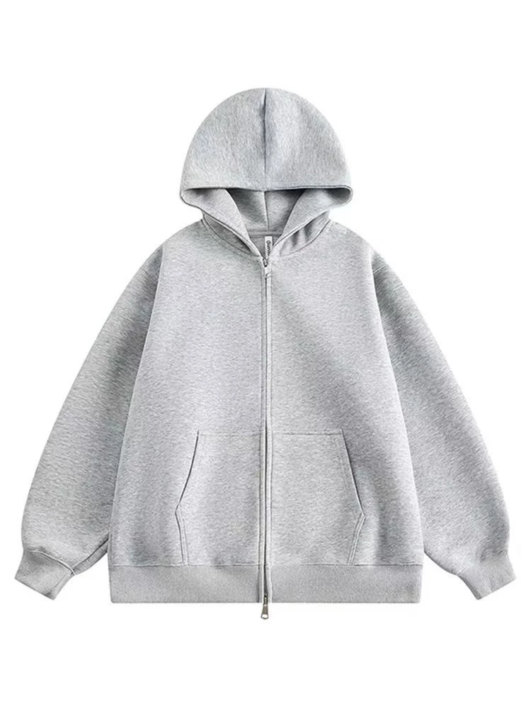 400克纯棉卫衣秋冬宽松插肩袖纯色开衫卫衣免烫百搭潮流连帽春季