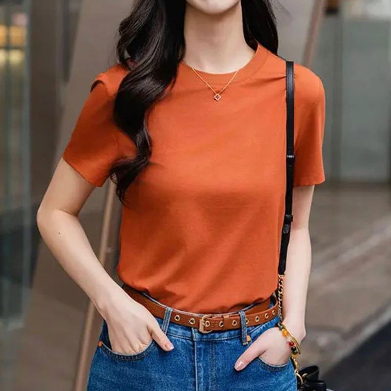 【商场同款】2025新款夏季简约圆领纯色莫代尔百搭休闲小白短袖T恤