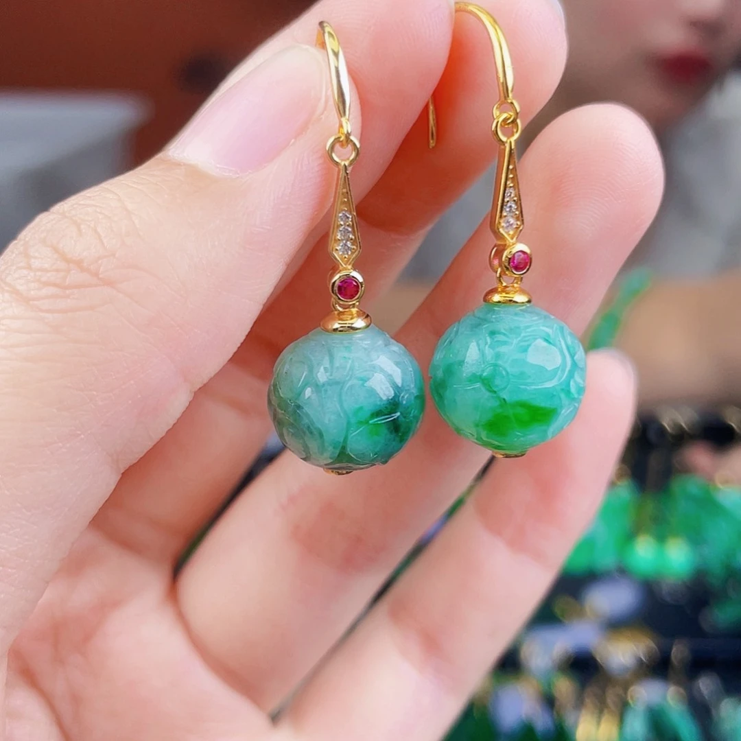 翡翠银S925镶嵌耳饰饰品