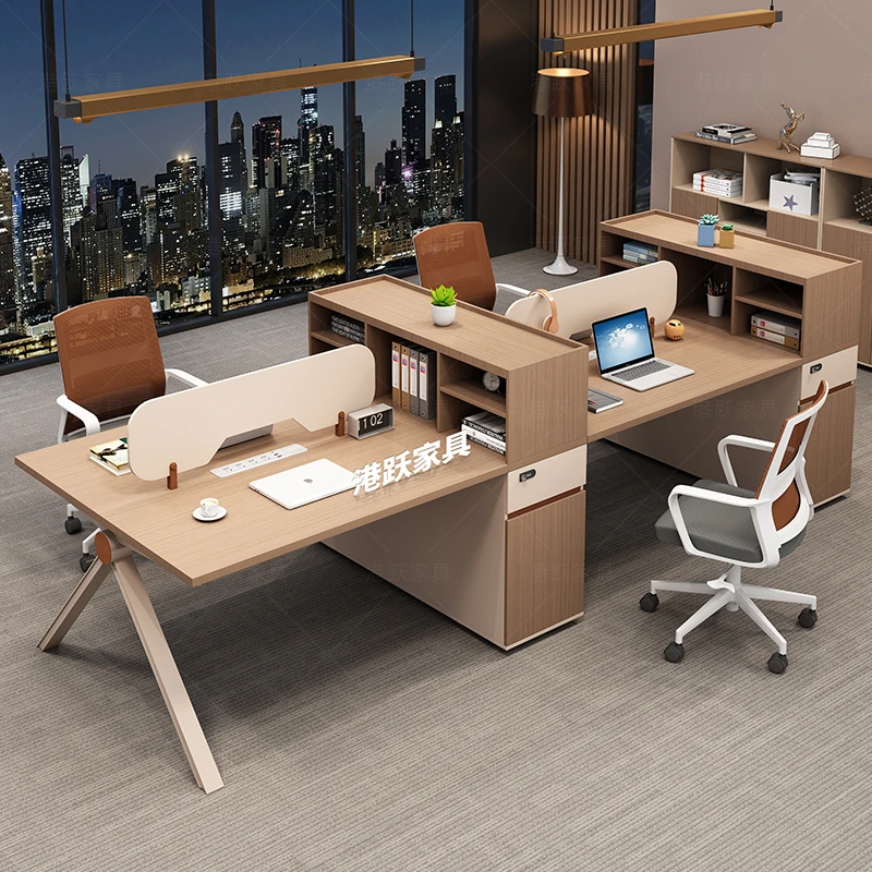 轻奢职员办公桌椅组合多色简约现代四4人位卡座员工桌办公室家具