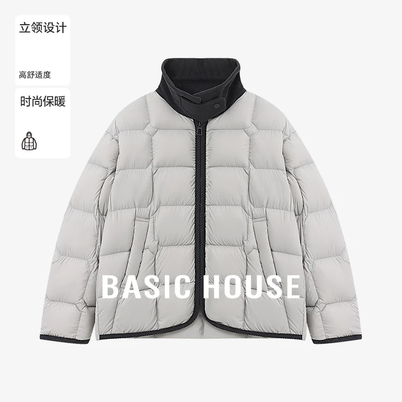 Basic House/百家好冬季新款时尚灯芯绒领短款鹅绒服-B0625B5NWA2