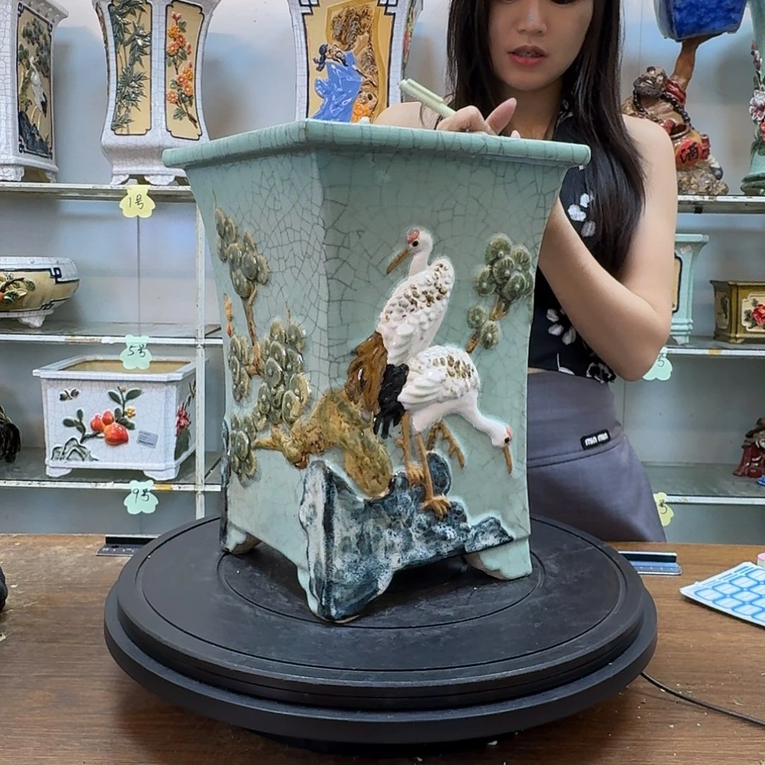 心***动无花朵石湾盆内径17.5×27