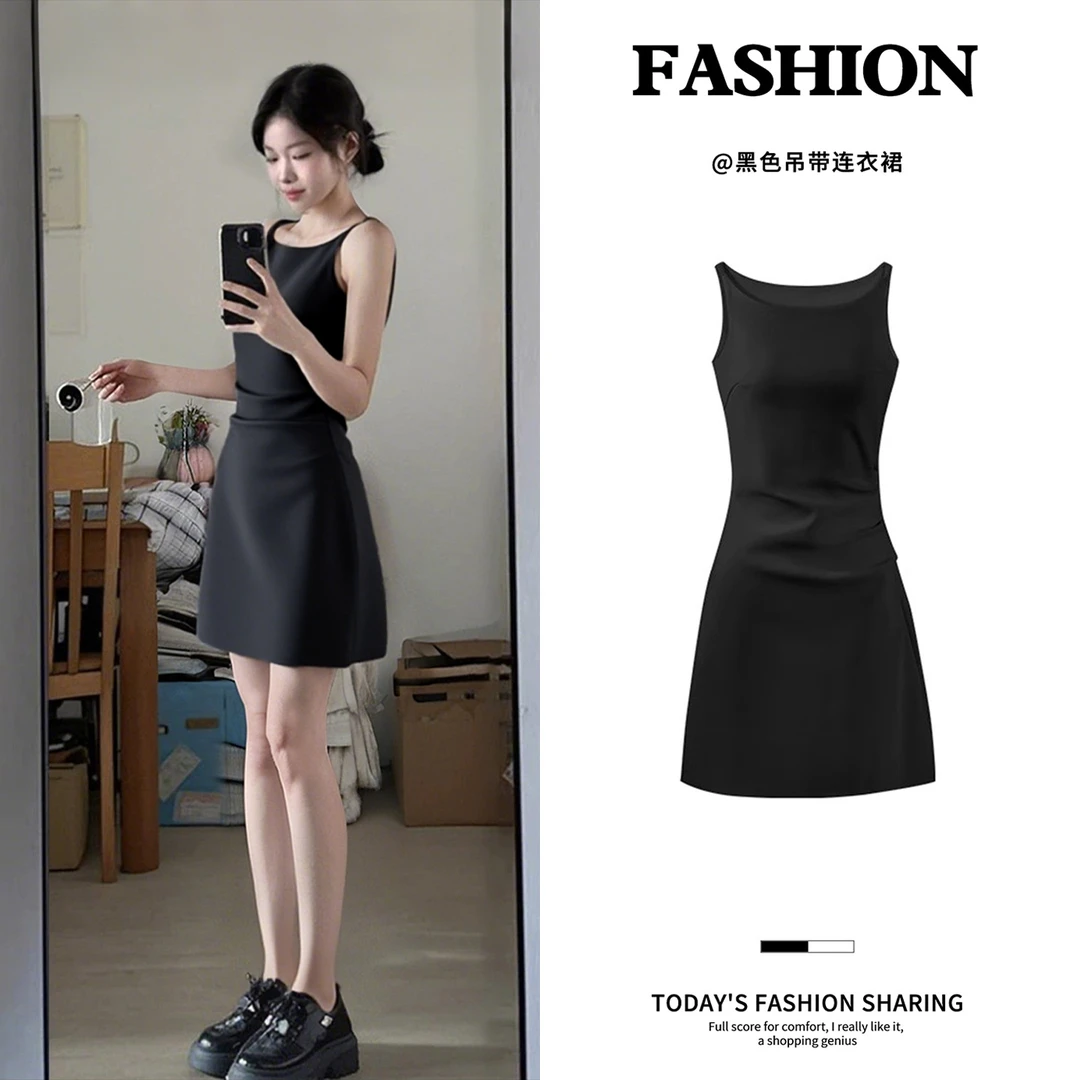 显瘦气质小黑裙夏季法式小众赫本风时尚性感设计感辣妹连衣裙女夏