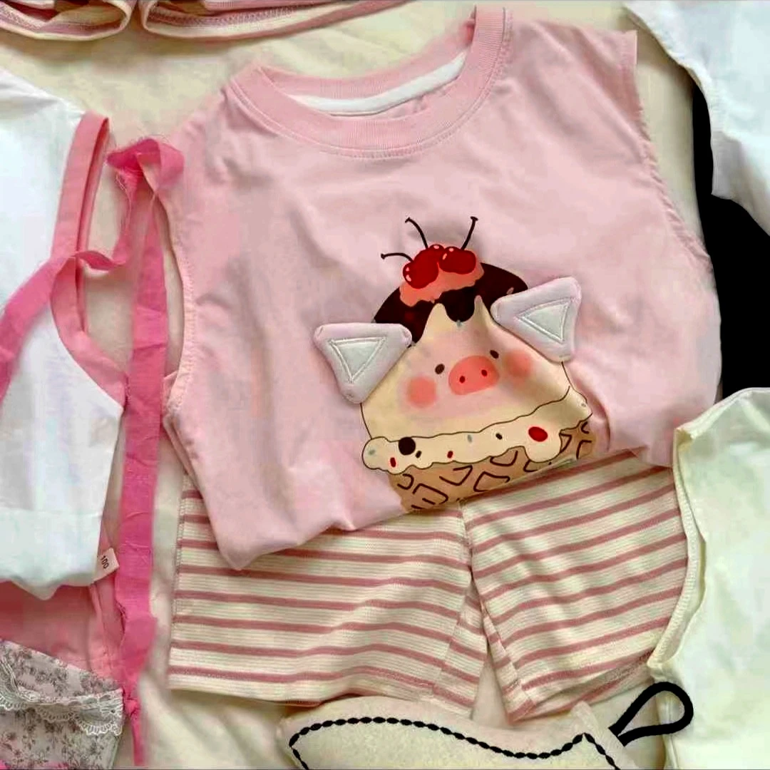 【清仓处理】利济路 IU 艾柚 无袖背心套装夏款立体卡通套装