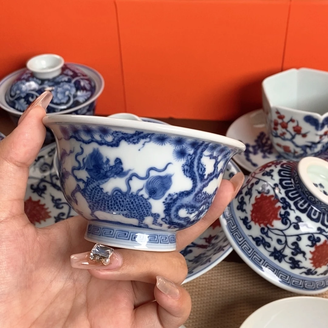 望月怀古青花松竹梅麒麟望月压手