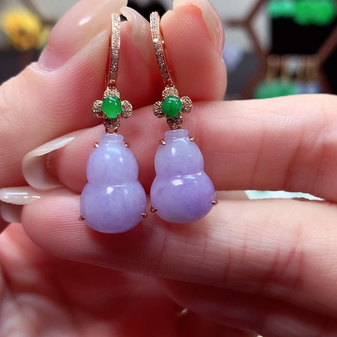 翡翠耳饰18K金镶嵌天然翡翠