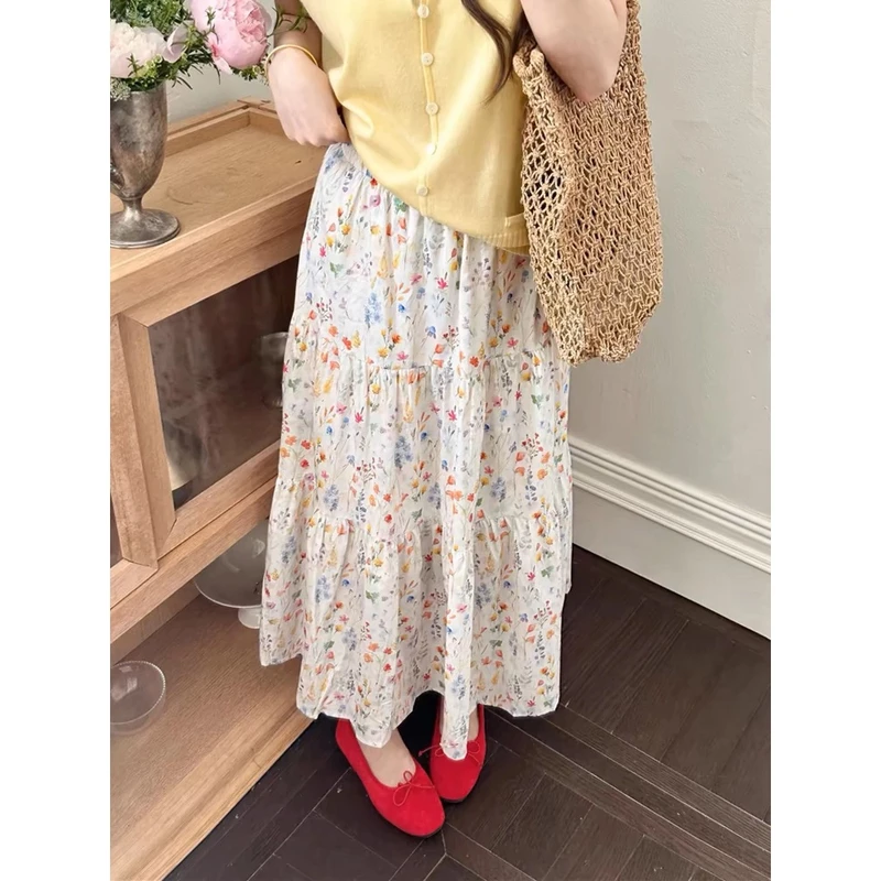 韩系气质减龄小清新温柔碎花裙2025新款高腰显瘦百搭中长款半身裙