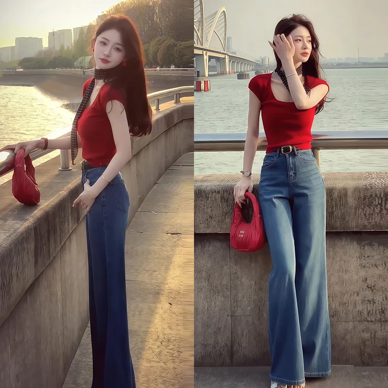 韩系个性通勤时尚套装2025新款御姐风洋气性感高腰牛仔裤两件套潮