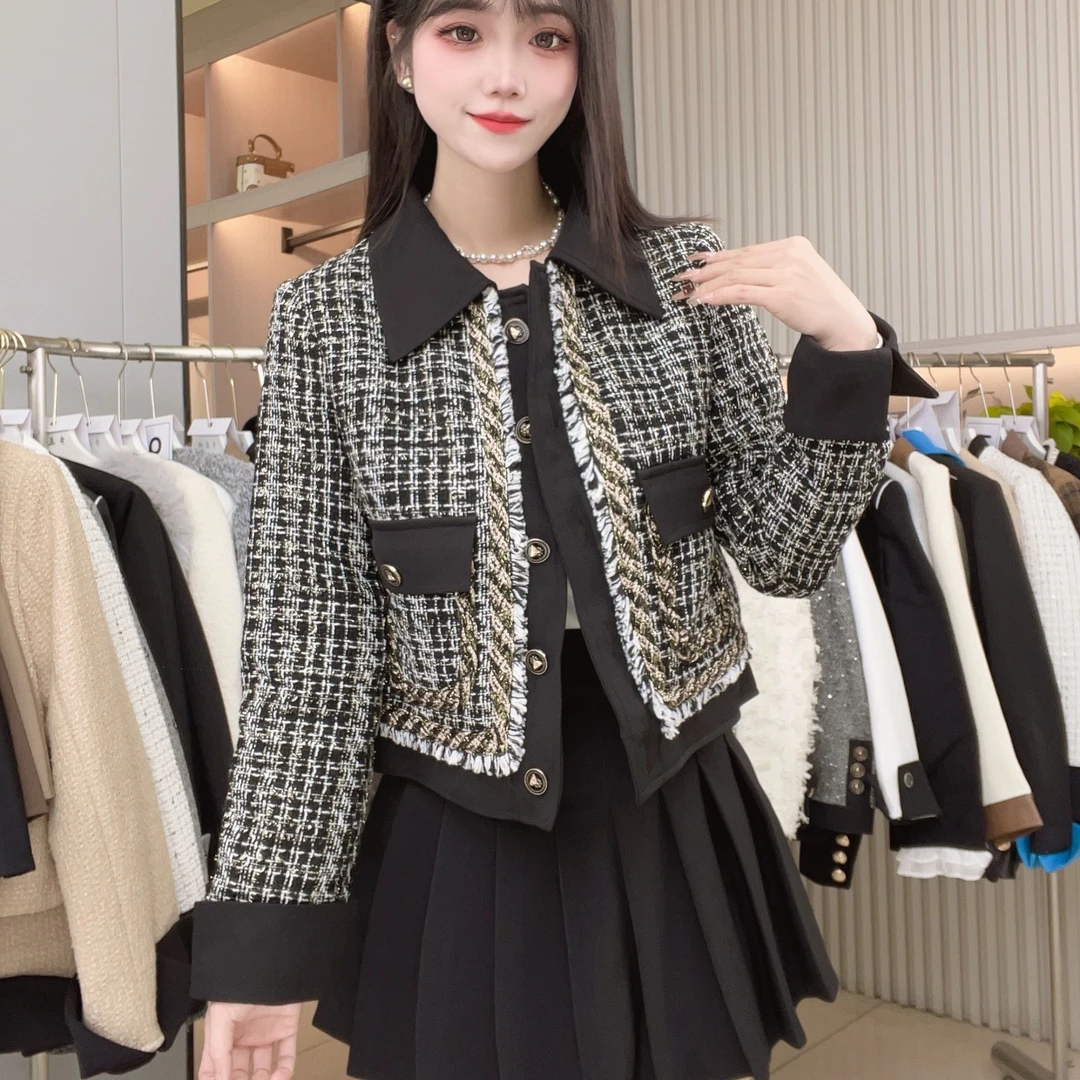 小香风编织粗花呢外套女秋新款高级感气质短款复古时尚洋气外套