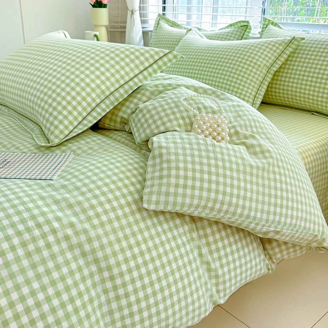 A类100%全棉色织水洗棉四件套纯棉床单2m被套高档轻奢4件套可裸睡