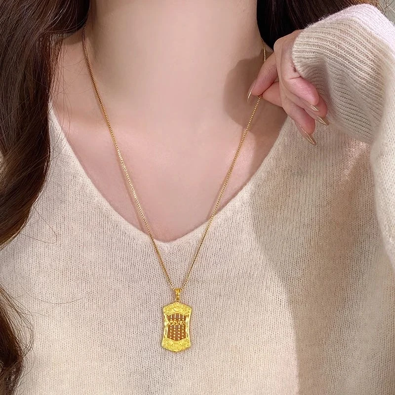 铜合金项链 2025新款如意算盘吊坠项链新中式复古招财轻奢毛衣链