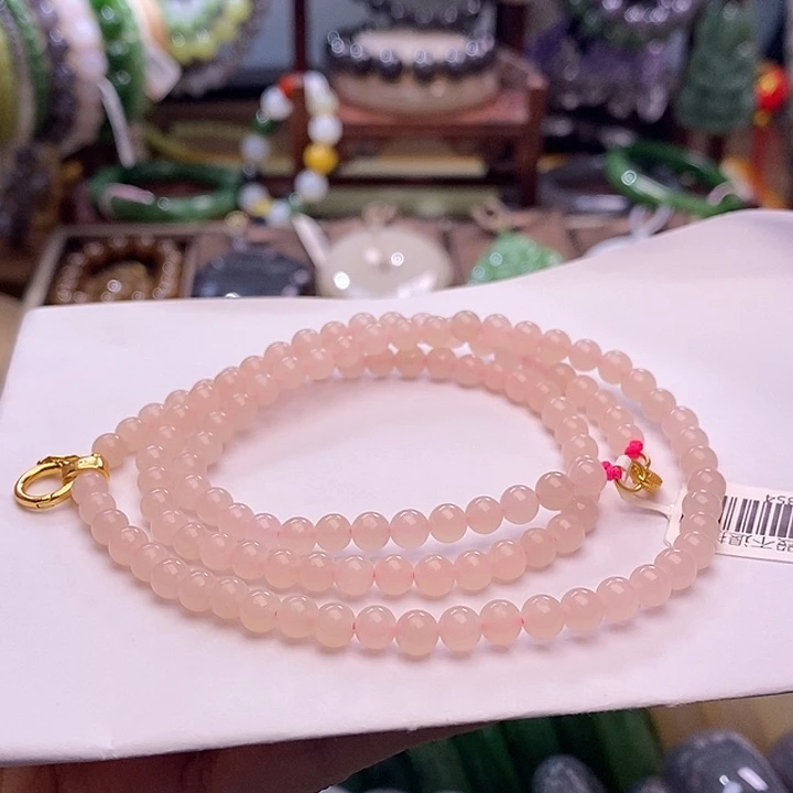 和田玉未镶嵌颈饰藕粉银镶项链5MM