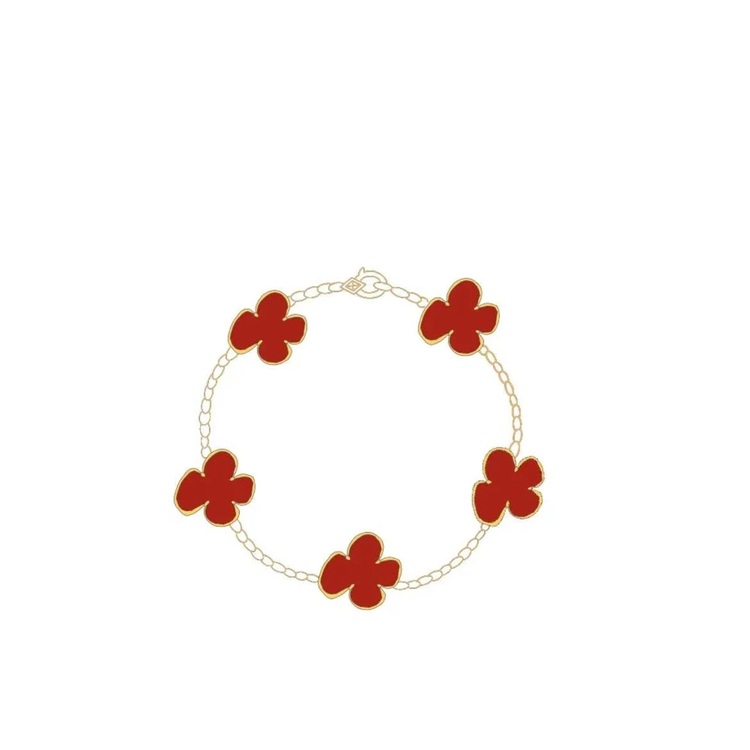 镀18K金 轻奢百搭四叶草五花手链高定法式 CNC工艺丝巾