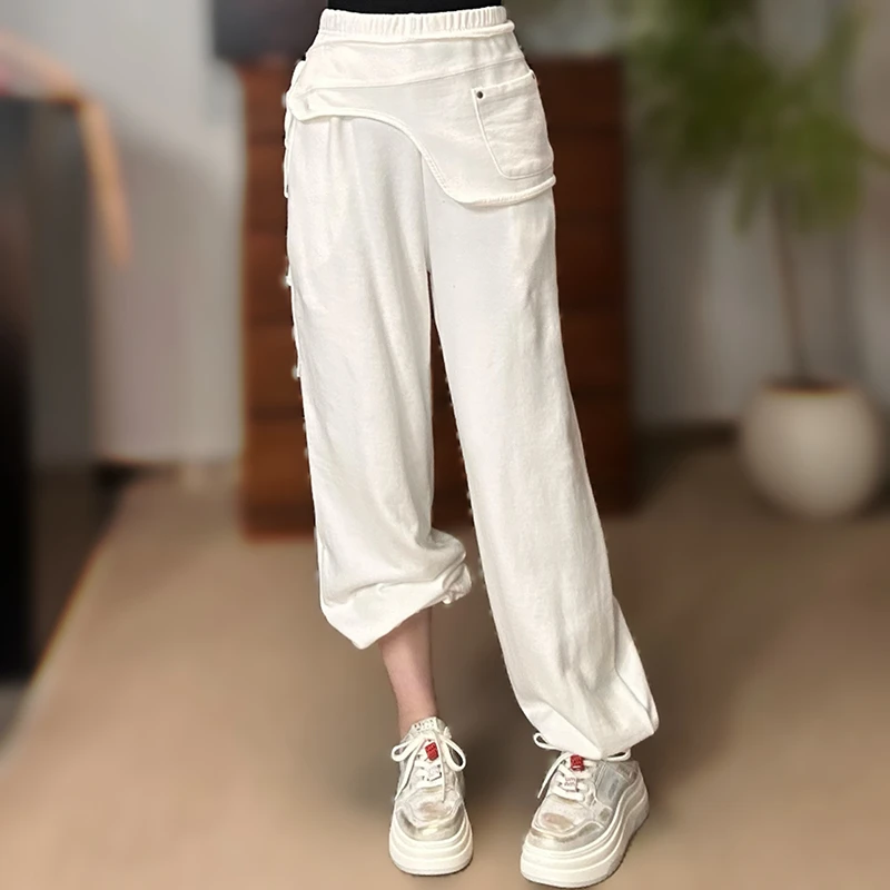 春季新款时尚韩版高腰宽松两件套休闲裤女显瘦百搭运动裤卫裤长裤