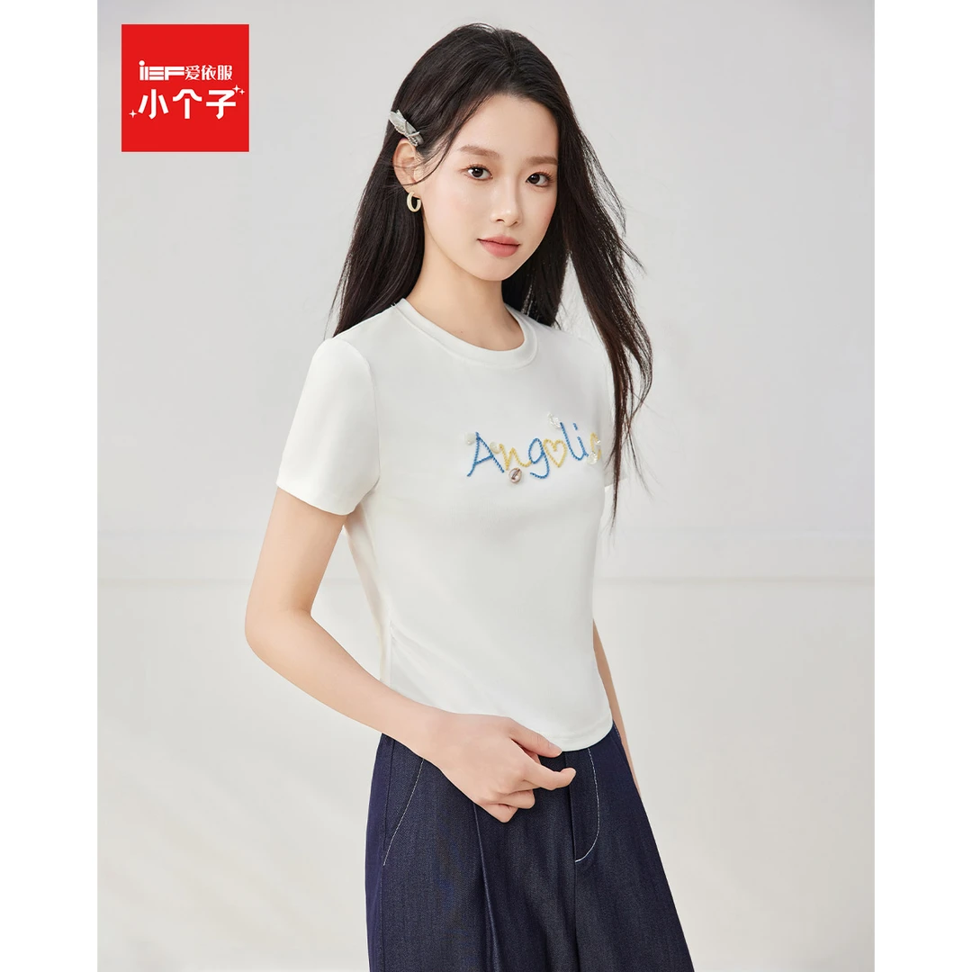 IEF/爱依服2025新款白色字母通勤百搭显瘦显白时尚夏季短款T恤