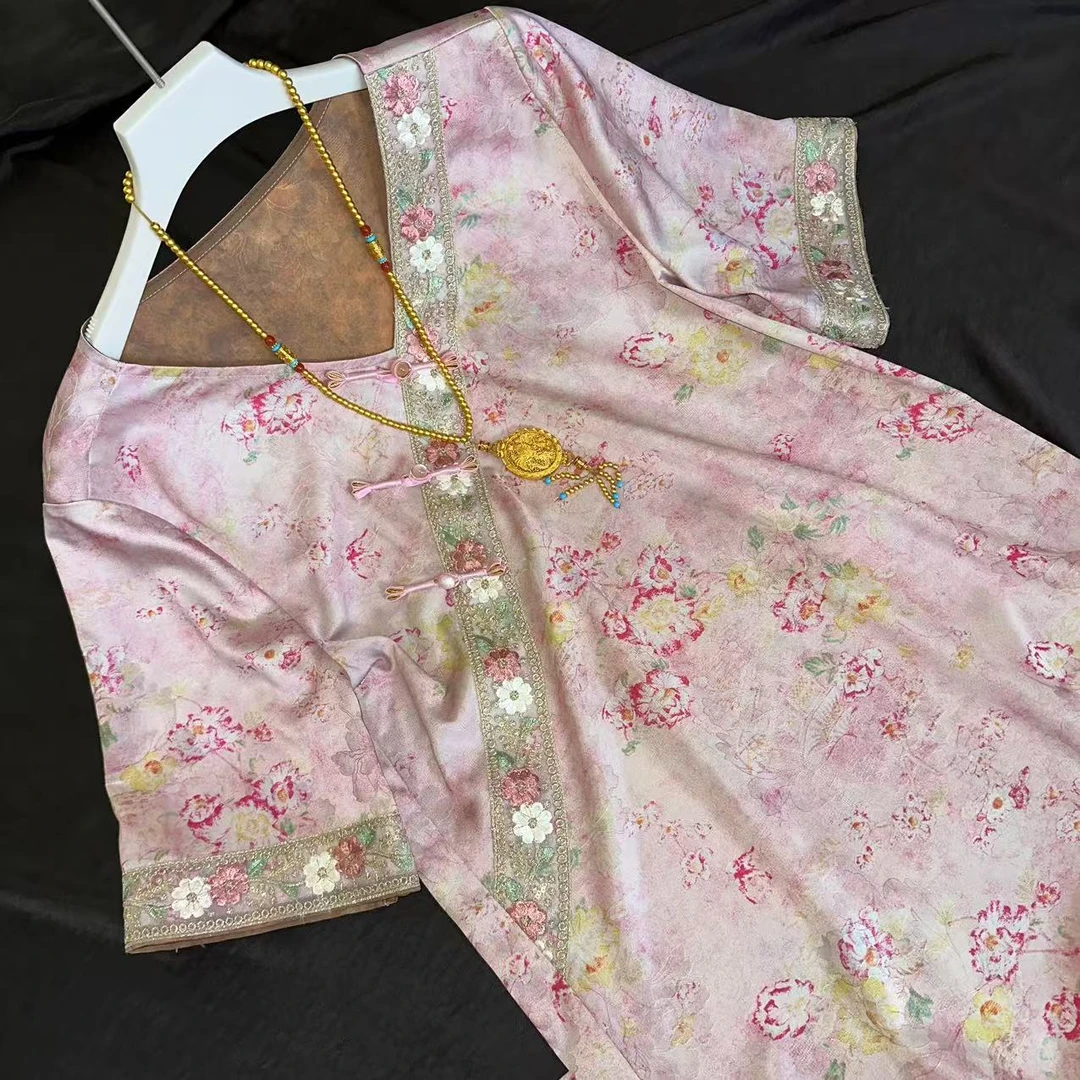 0308-常熟新中式夏季新款【蔷薇】中长款气质连衣裙