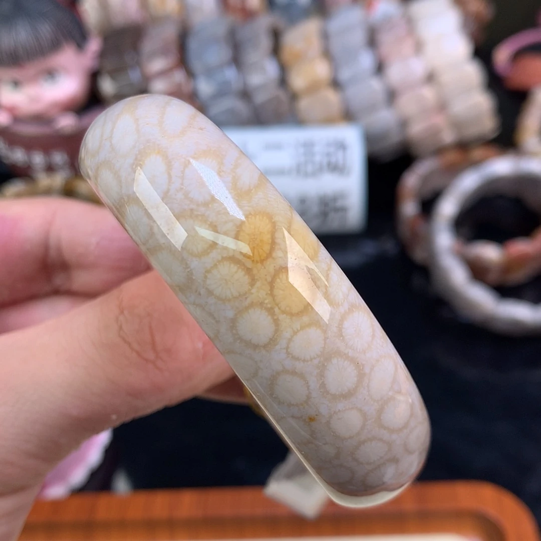 【闪购商品】颈饰未镶嵌硅化珊瑚（珊瑚玉）53号55.5圈奶白豹纹